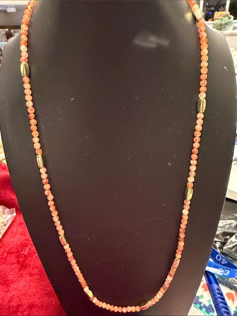 Vintage Gold Accent Orange Beaded Necklace - Women's Jewelry24” like new